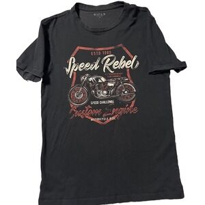 Y2K Rifle T-Shirt, Speed, Rebel Custom Engine, Motorcycle, Black Small Cuffed